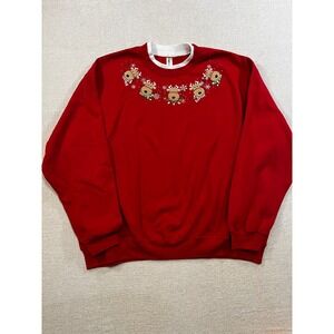 3XL Embroidered Grandma Red Reindeer Holiday Christmas Sweatshirt Women's